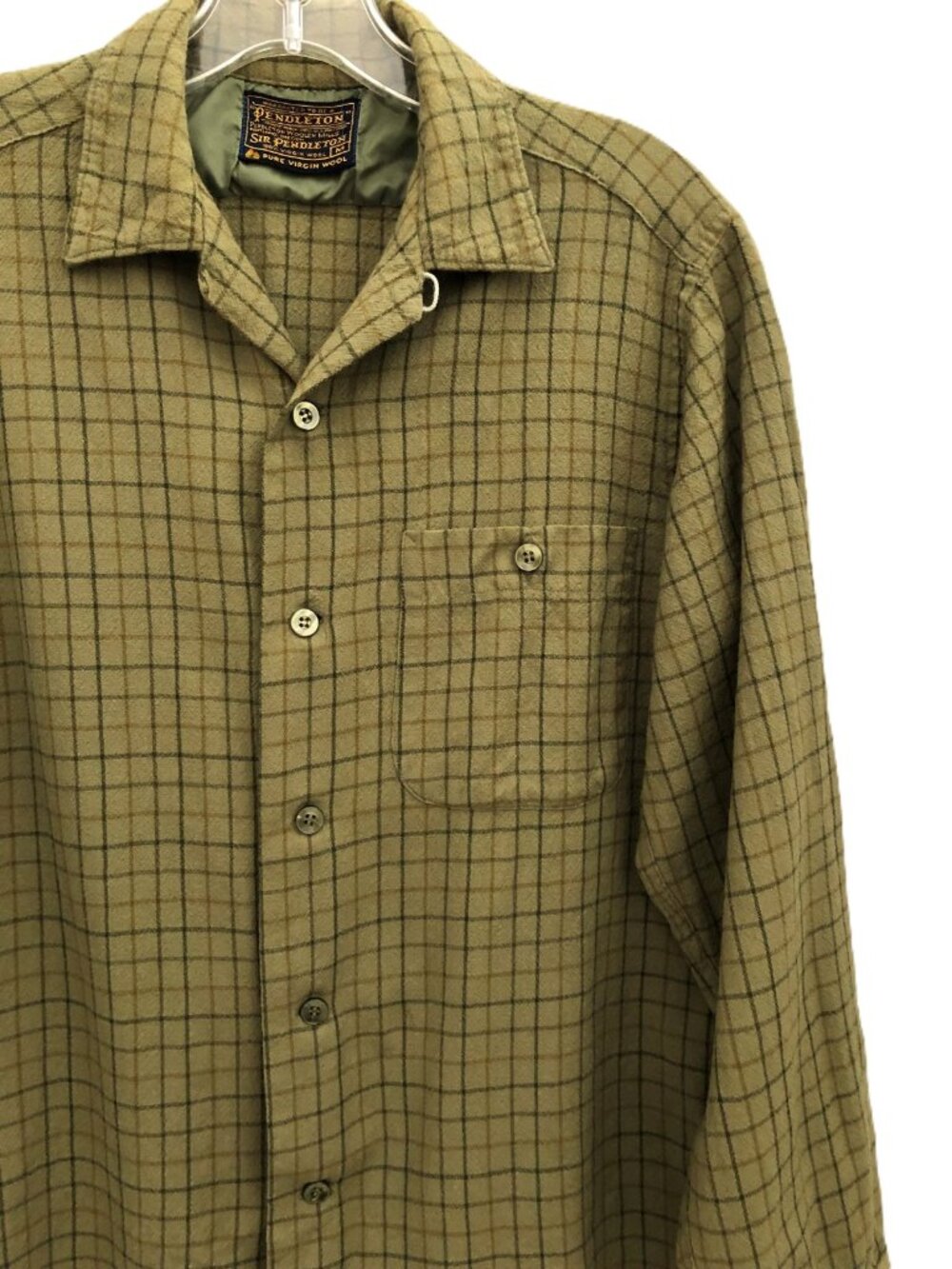 Pendleton Vintage 60s Olive Plaid Wool Shirt Medium No holes or flaws - Picture 2 of 6